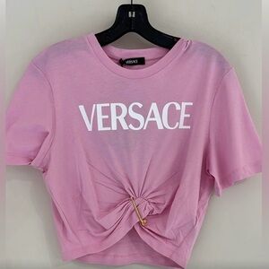 Versace Pink Knotted Logo T-Shirt 100% Authentic!